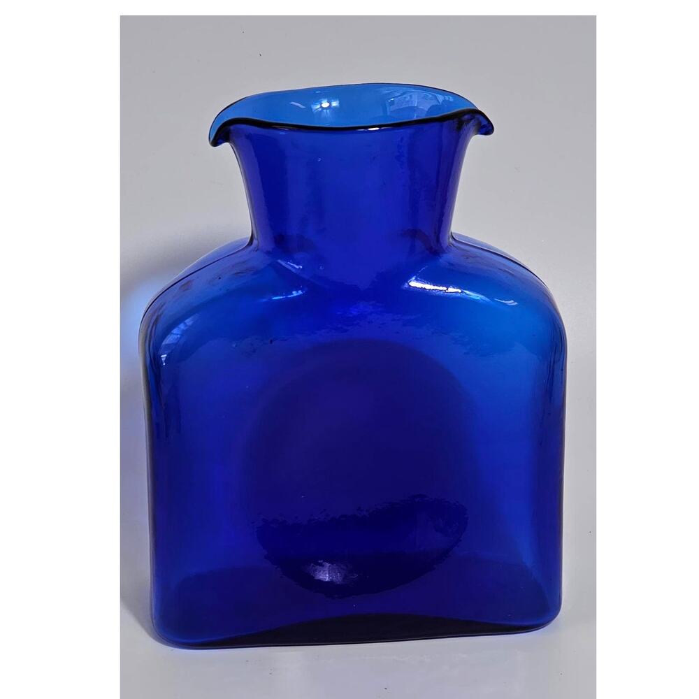 Mid Century Modern Blenko Glass Water Bottle Pitcher Vase Cobalt Blue